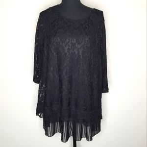 Alfani Woman Tunic 1X black lace sheer lined Open Back Feminine